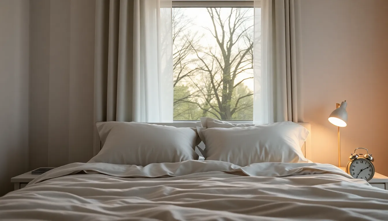 peaceful bedroom promoting the benefits of a good night's sleep.